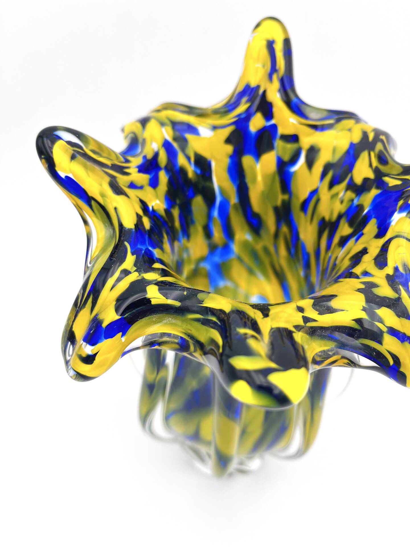 Vase Josef Hospodka Chřibská Macchia Blue Yellow Bohemian Glass 60s
