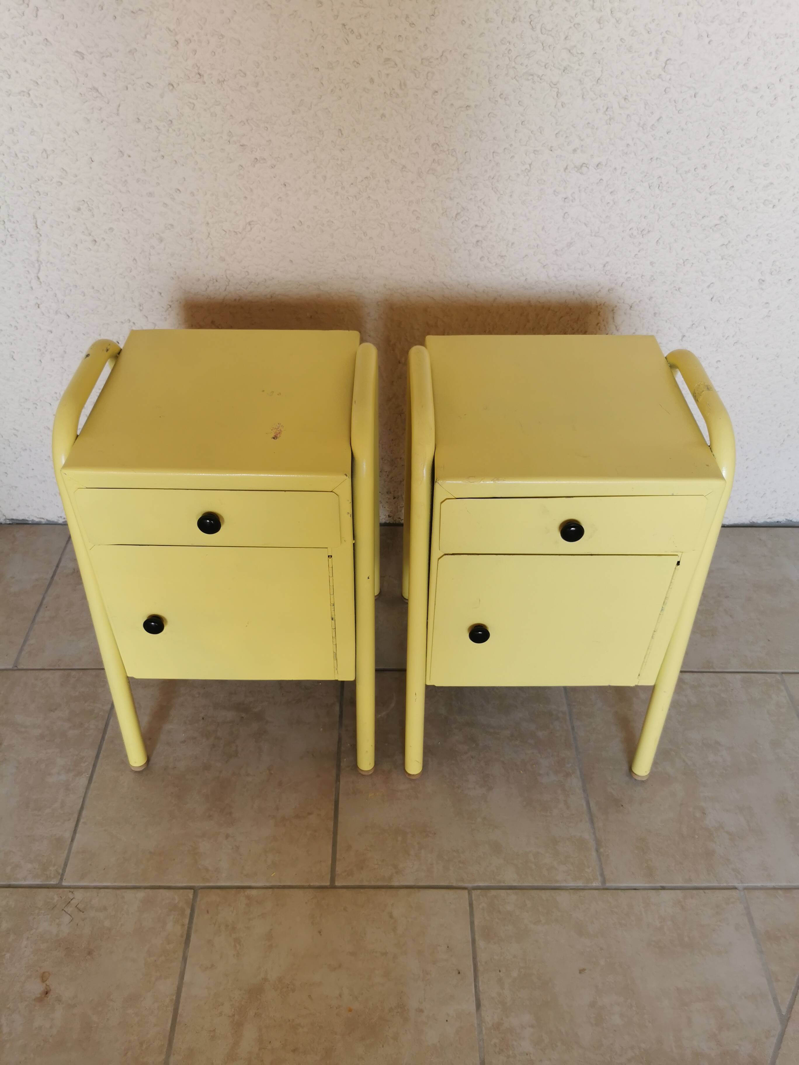 Pair of boarding school bedside tables