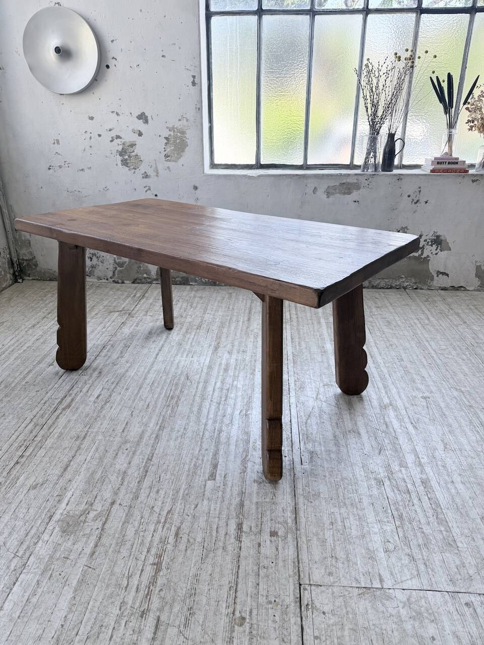 Brutalist oak table by De Puydt, Belgium 1970