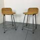 Tabourets Vintage en Acier et Rotin Dirk Van Sliedregt, 1960s, Set de 2