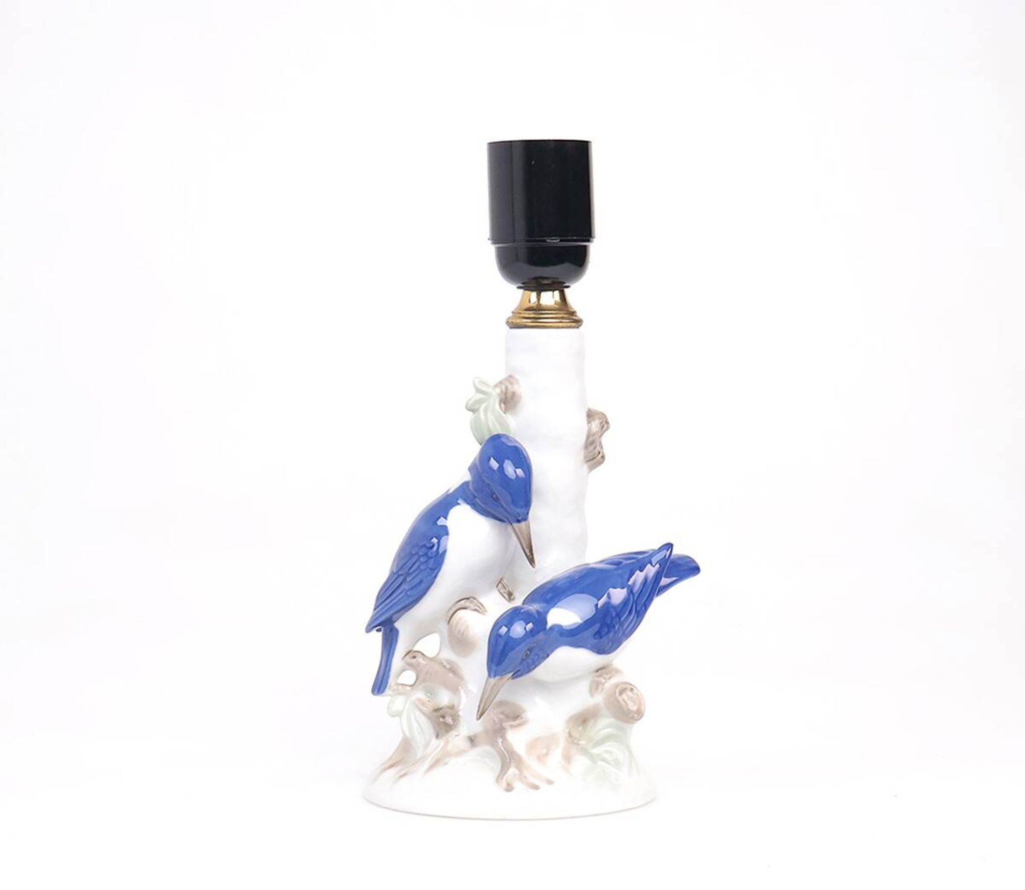 Vintage porcelain lamp base with kingfishers by Wagner & Apel