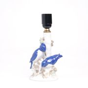 Vintage porcelain lamp base with kingfishers by Wagner & Apel
