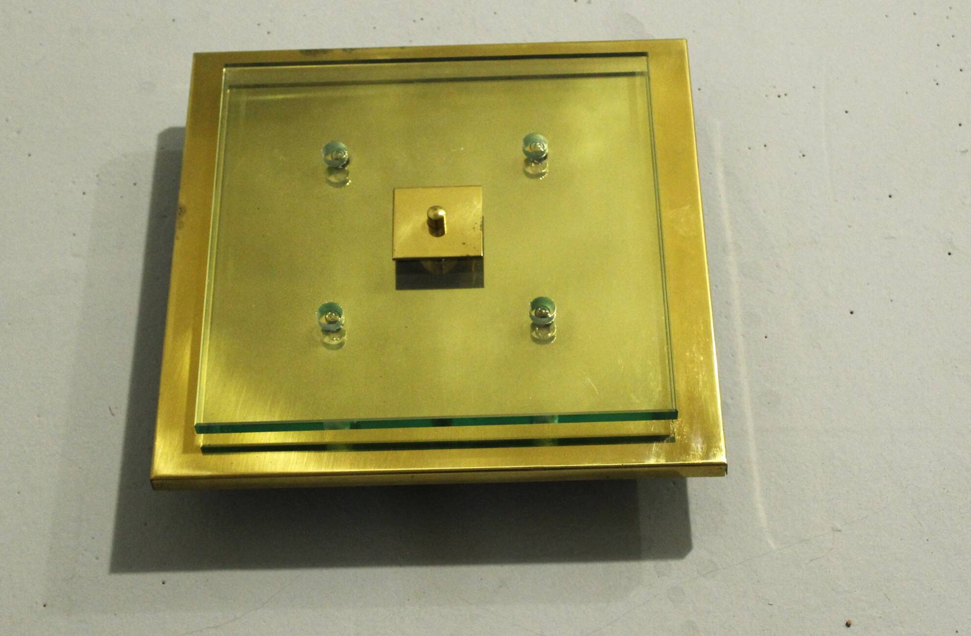 Brass and Glass Ceiling/ Wall Lamp by Hillebrand , 1990s