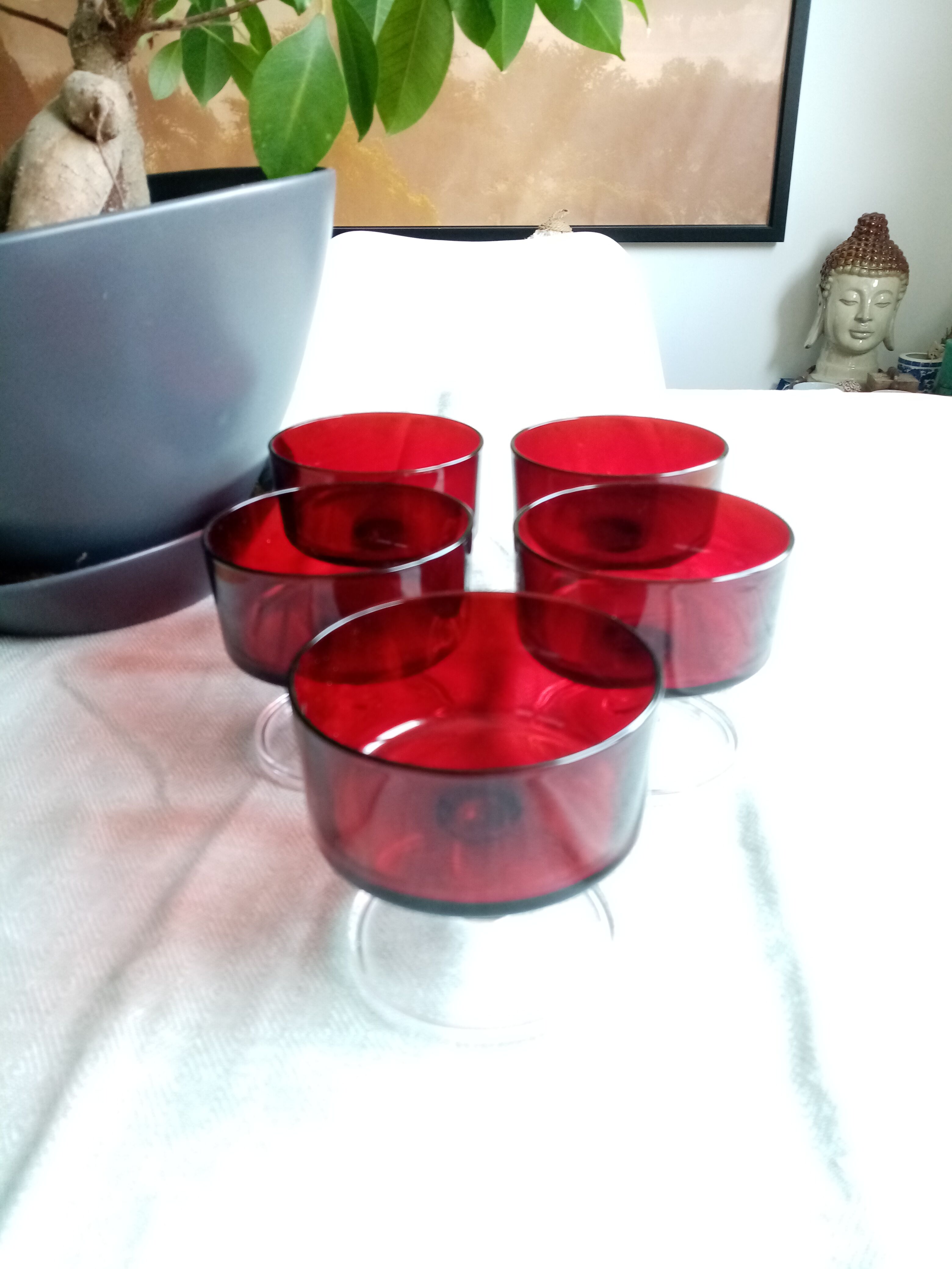 5 red vintage ice cream cups