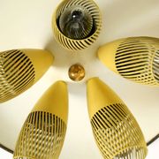 Very rare 5-arm mid-century modern metal bag ceiling lamp with round white