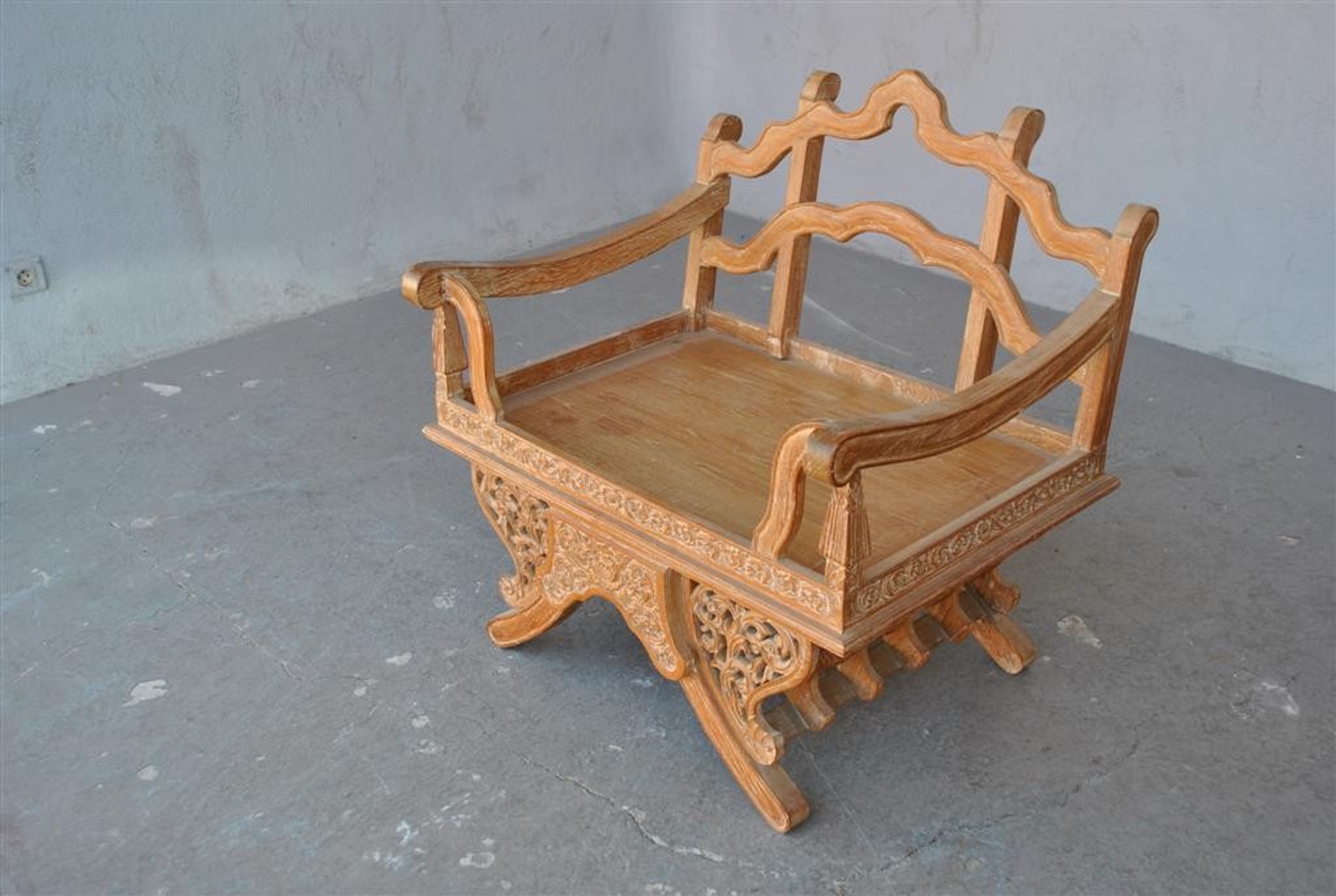 Chinese dignitary armchair in patinated oak