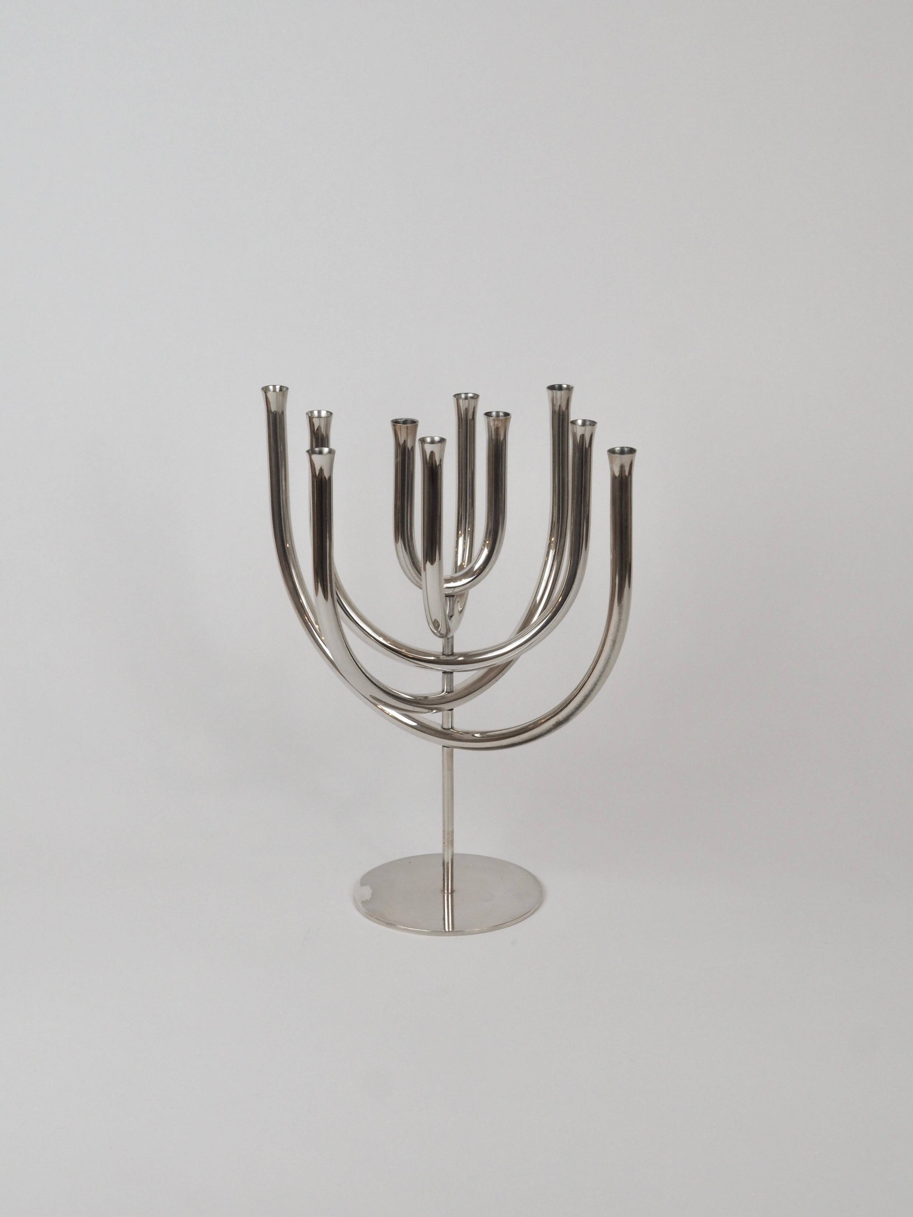 Chandelier cinétique moderniste du milieu du siècle, plaqué argent, à 10 lumières, Berndorf, années 1960