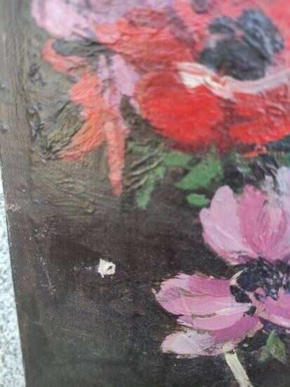 oil on canvas, old painting anemones