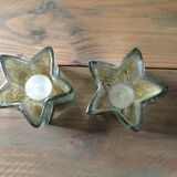 Pair of mercurized glass candle holders in the shape of stars