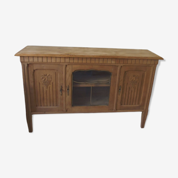 Console, shallow art deco sideboard in raw wood, 3 doors including 1 glass, 1 shelf.
