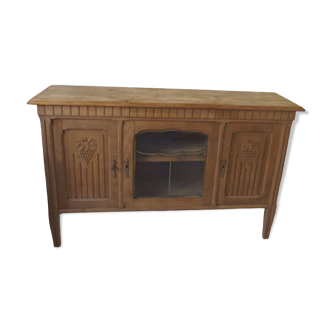 Console, shallow art deco sideboard in raw wood, 3 doors including 1 glass, 1 shelf.