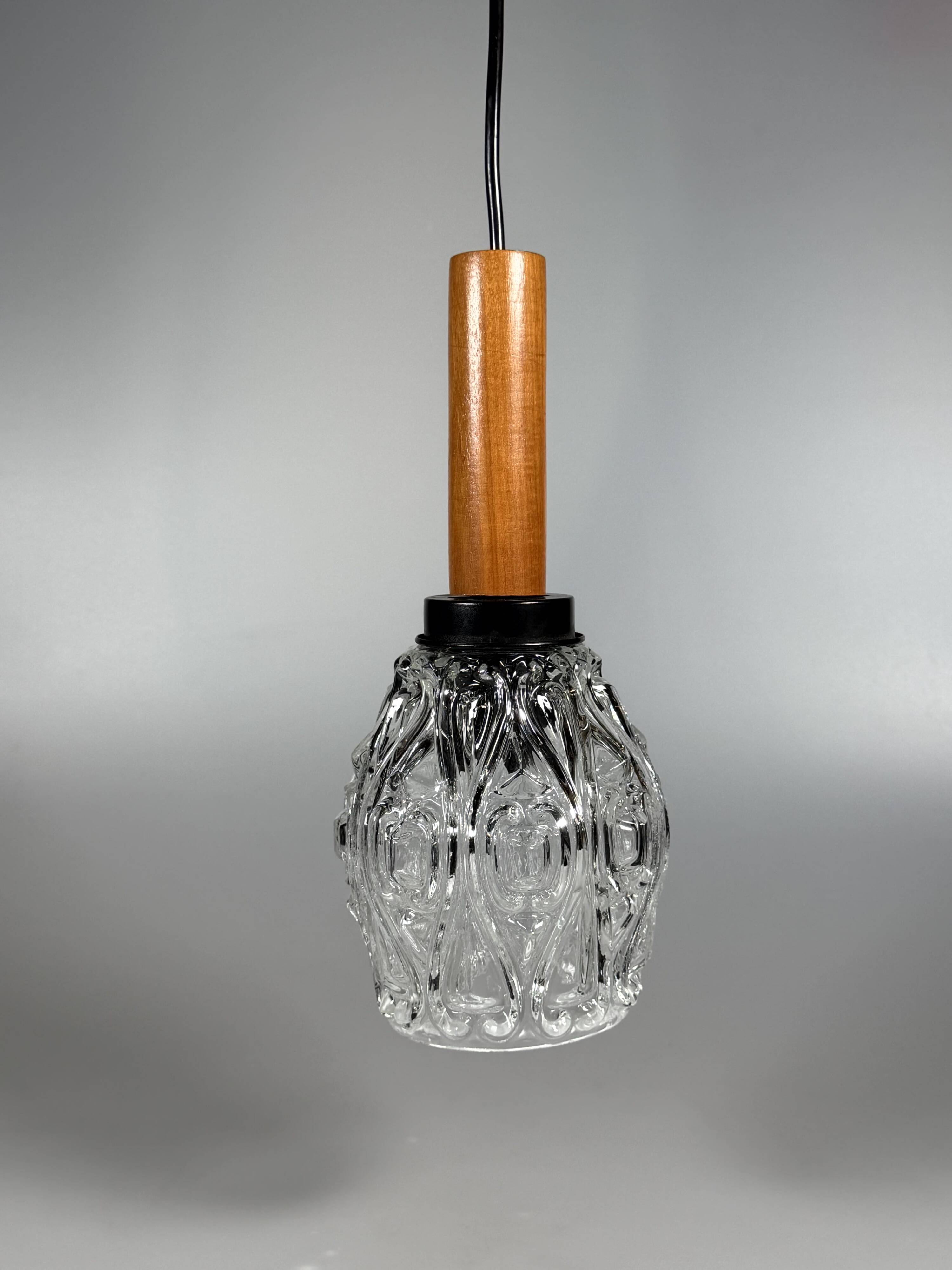 1960s 1970s Ceiling Lamp Pendant Lamp in Teak & Glass Mid Century Space Age