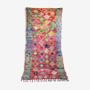 Tapis berbere de couloir marocain ancien tissé a la main boucherouite coloré 210x90 cm