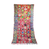 Old Moroccan hallway berber carpet woven with colorful boucherouite hand 210x90 cm