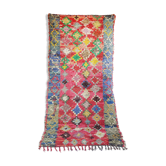 Old Moroccan hallway berber carpet woven with colorful boucherouite hand 210x90 cm
