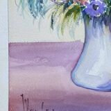 Aquarelle Nouredine signature à identifier nature morte bouquet de fleurs