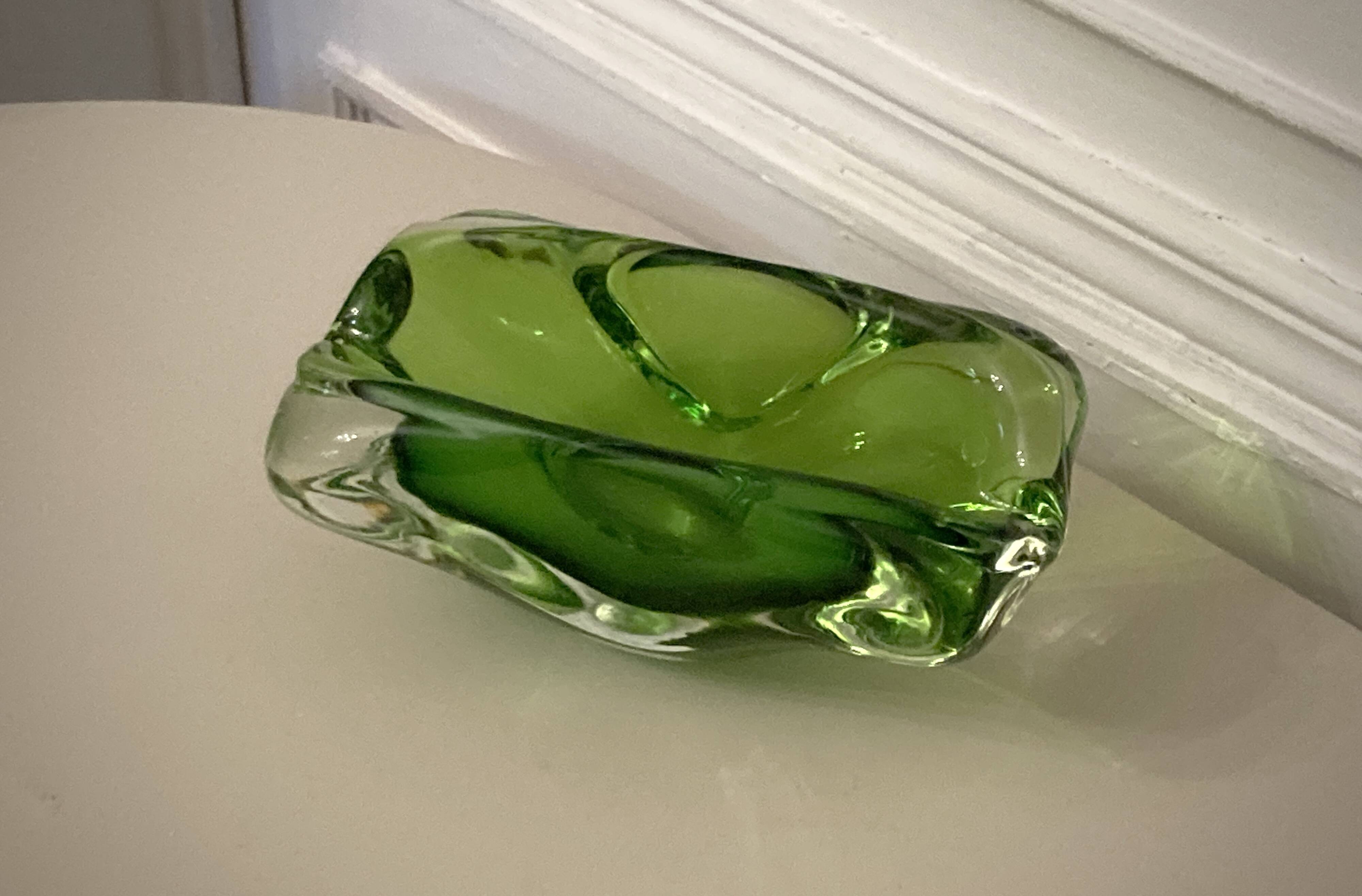 Murano iridescent green pocket tray