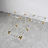 Set of 3 lucite and brass nesting tables, 1970s