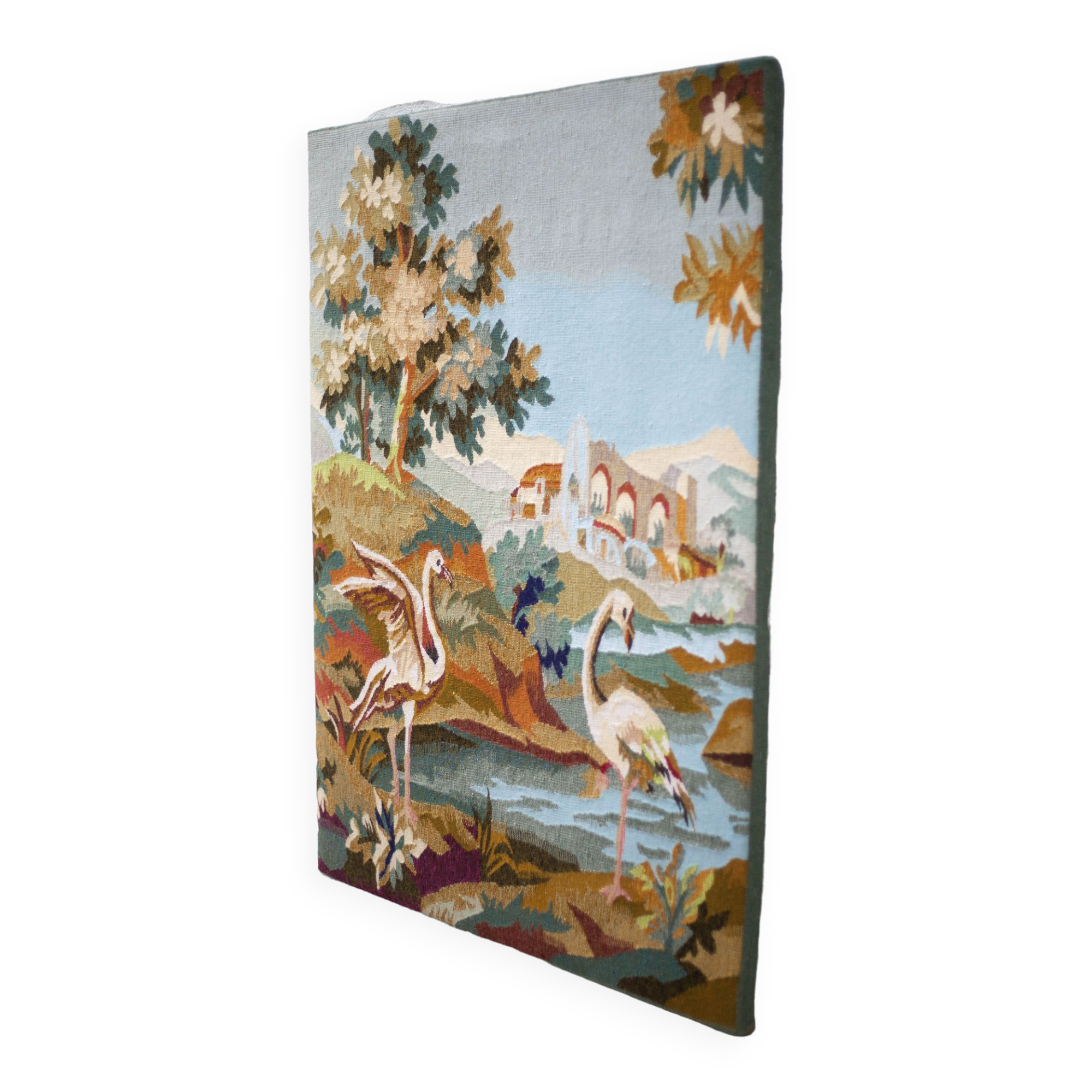 Tapisserie tunisienne tissé à la main 1er choix, paysage avec flamant