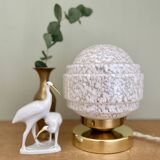 Vintage globe table lamp in white Clichy glass