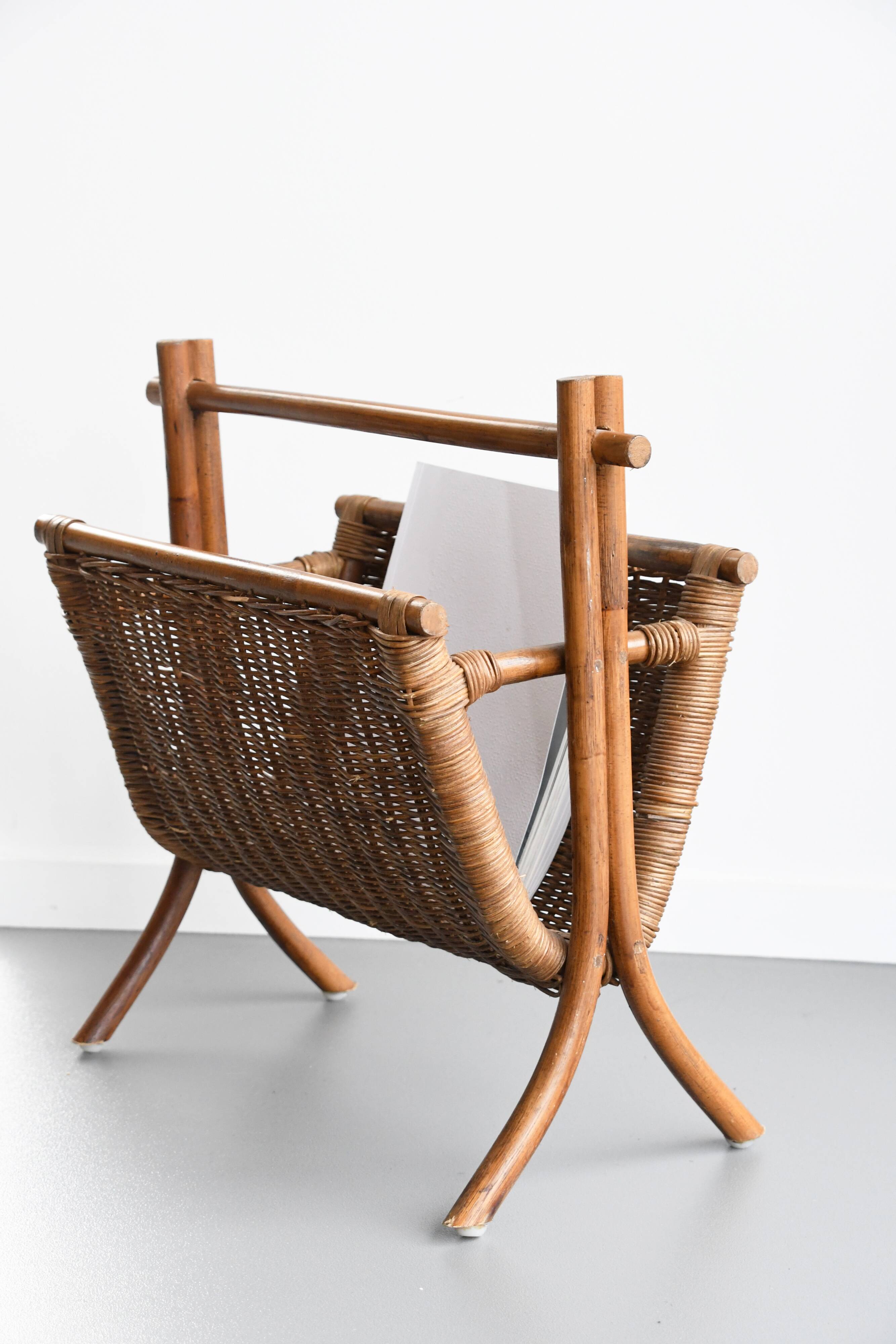 Vintage wicker and rattan magazine rack