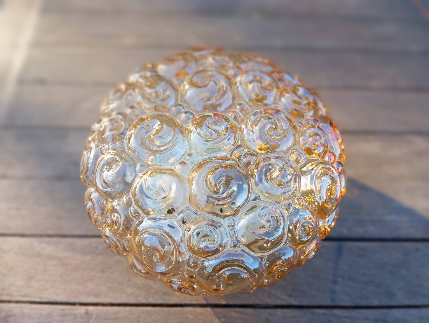 Héléna Tynell snail ceiling / wall light, iridescent amber 1960