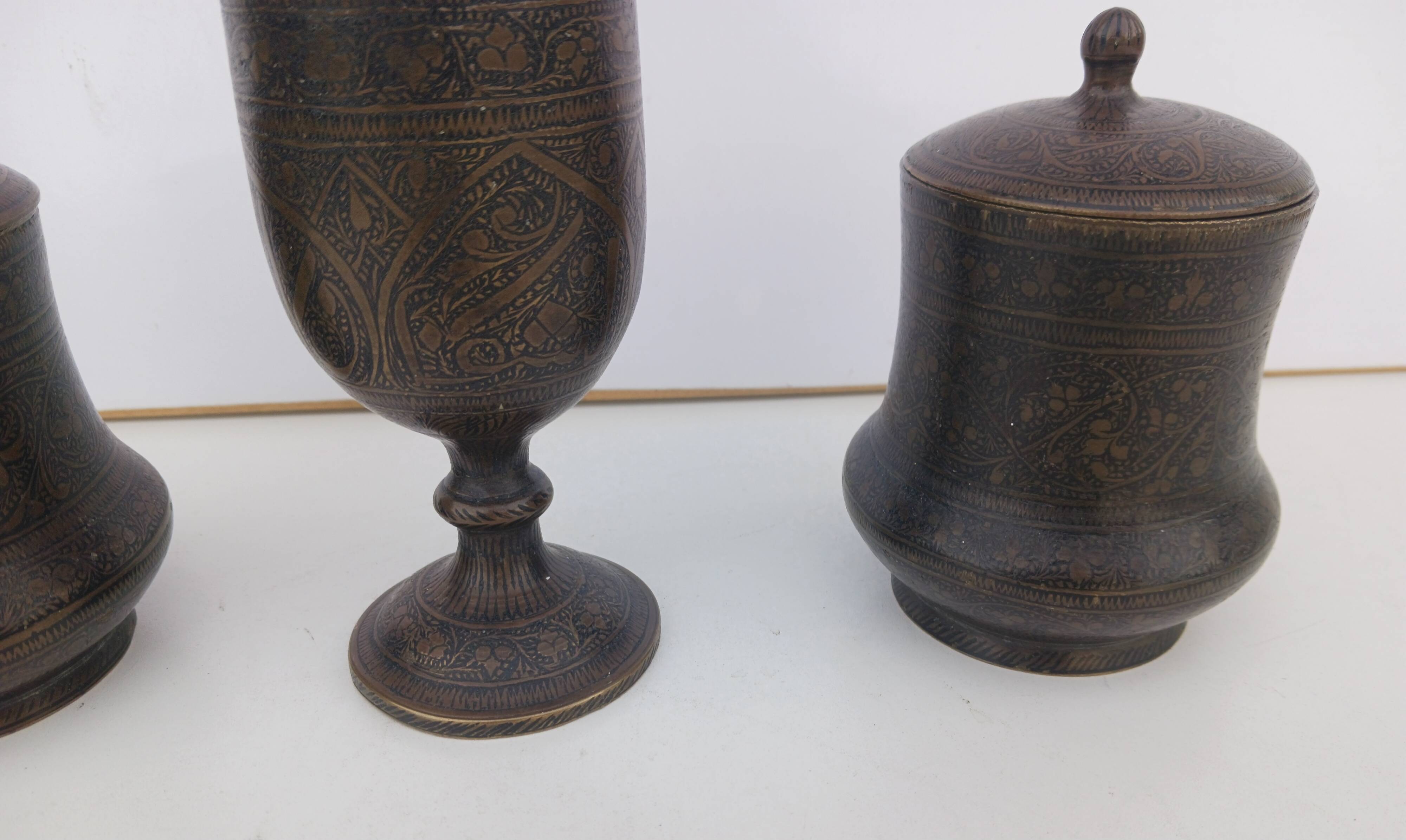 Bronze damasked covered pots Kadjar Afghanistan Persian Islamic art
