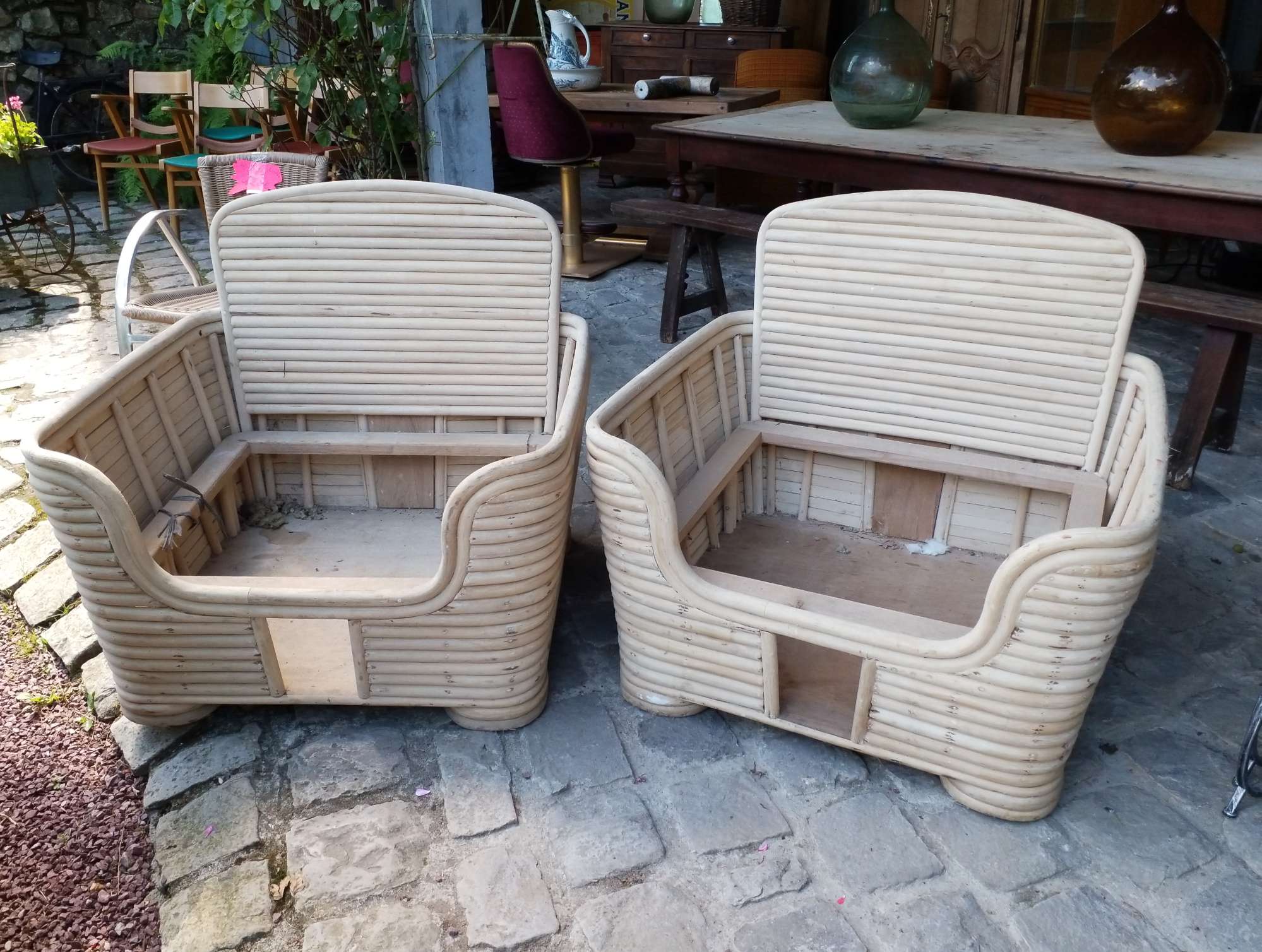 Pair of rattan armchairs