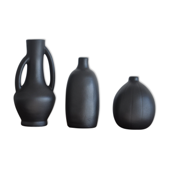 Trio of vintage black vases