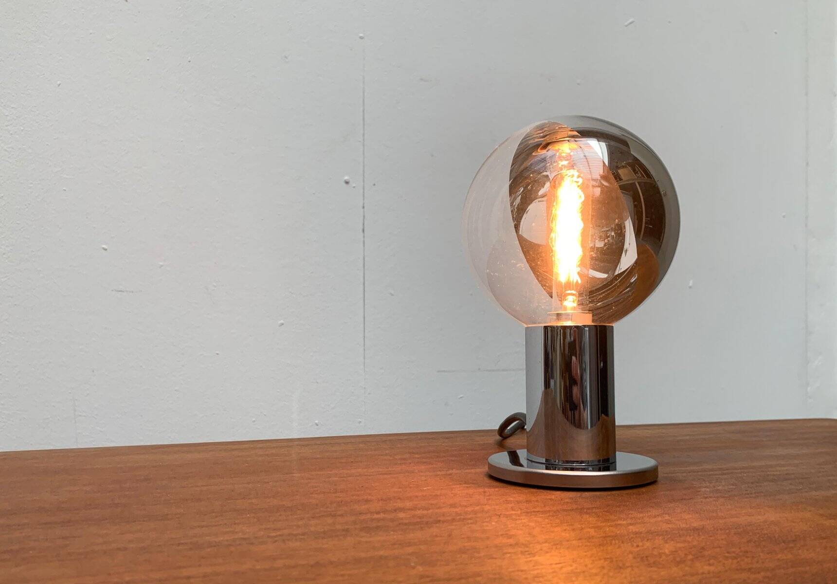 Vintage German table lamp in chrome and glass by Motoko Ishii for Staff.