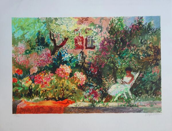 Yvonne Cheffer Delouis : Madeleine à Hendaye, lithographie originale signée