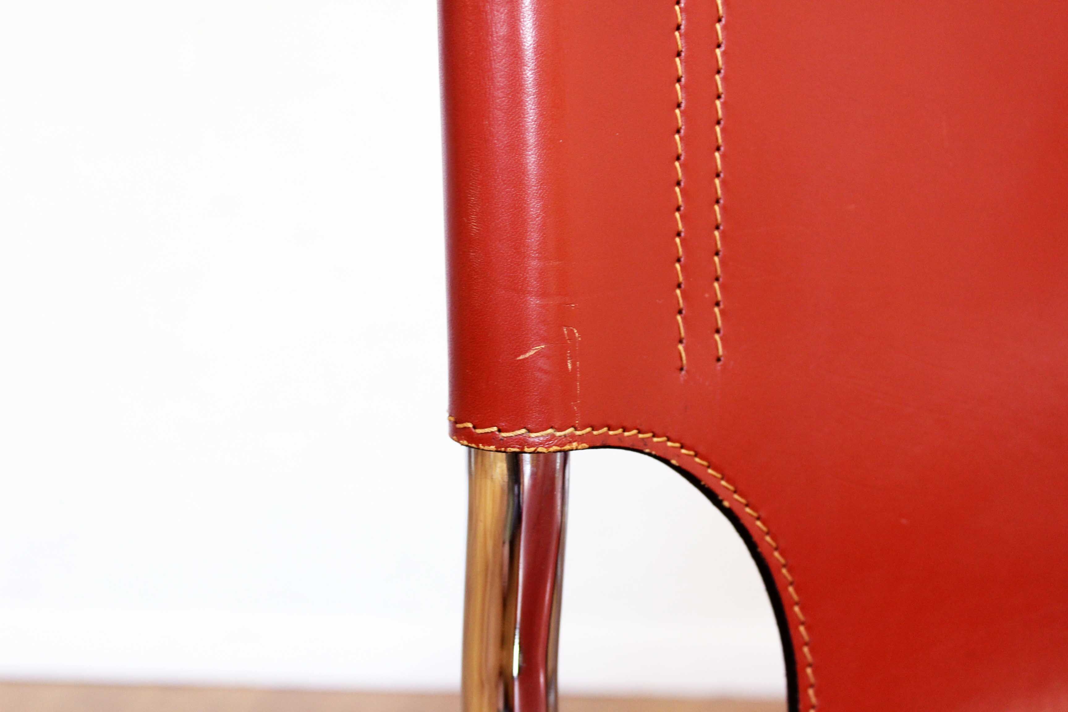 Pair of chairs in leather and chrome tube