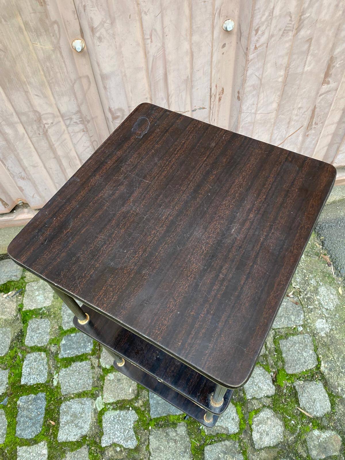 Étagère en palissandre et laiton doré 3 plateaux 1960