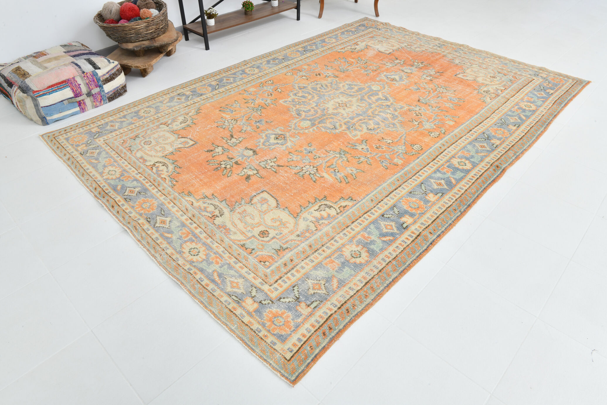 Coral orange 62s vintage rug, 226x331cm