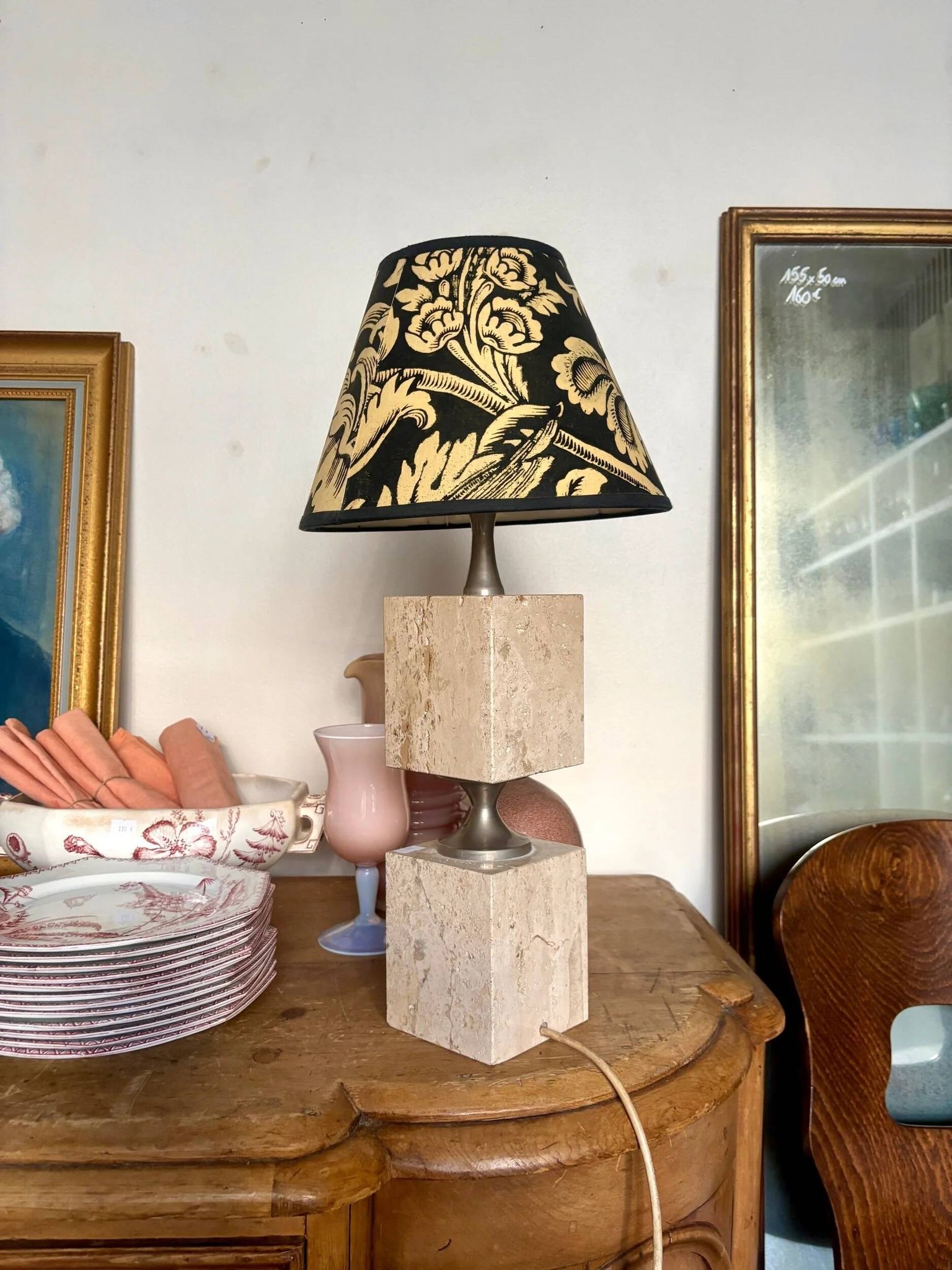 Pied de lampe en travertin par Philippe Barbier, 1970