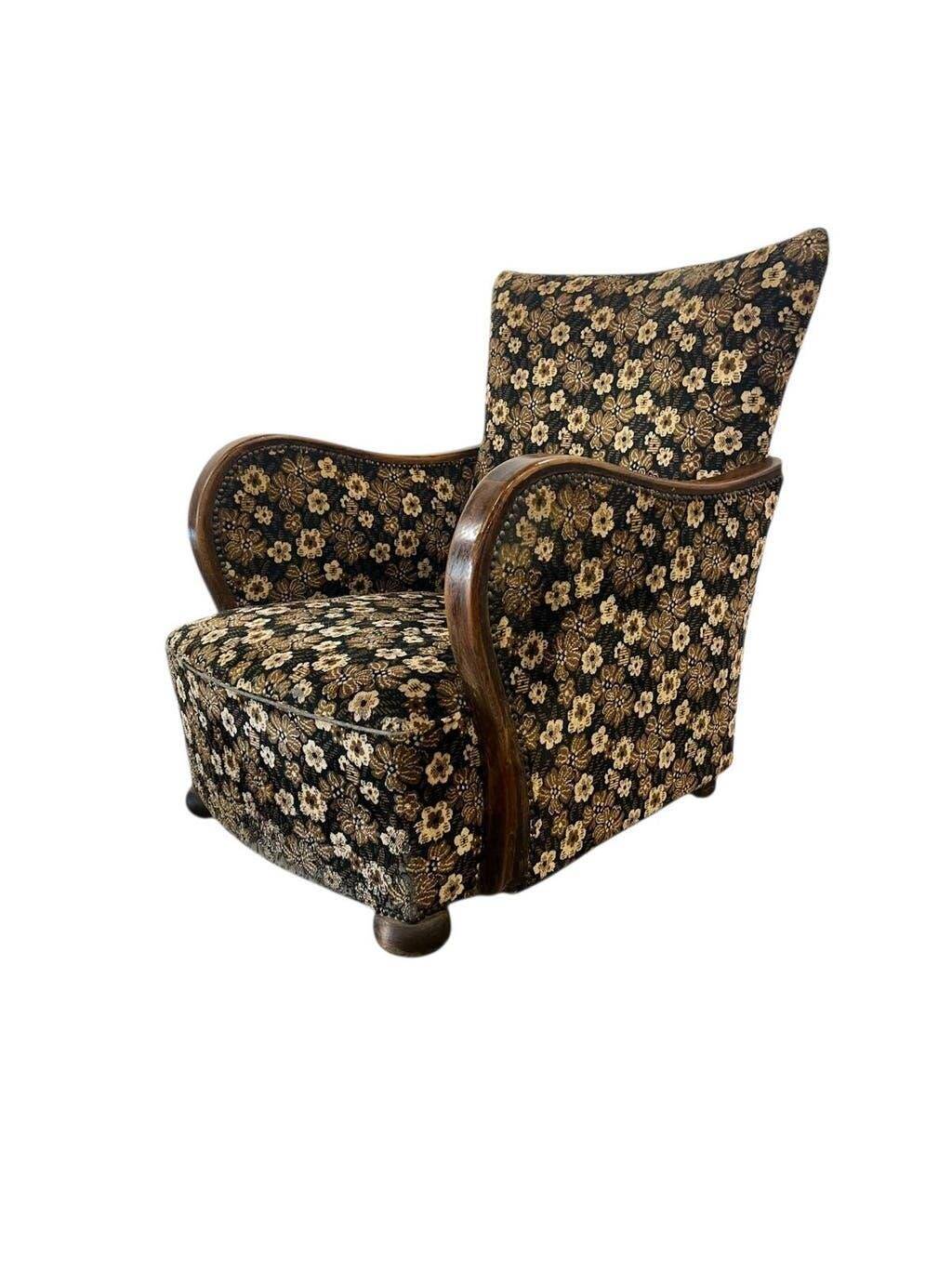 Vintage brown floral patterned cocktail chair/armchair