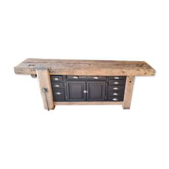 Old carpenter's workbench nine drawers and two doors