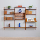 Danish mid century teak wall unit with magazine shelf and glass cabinet 1960/70s