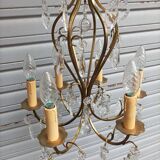 Remarkable 6-light cage chandelier with crystal pendants, complete in working order