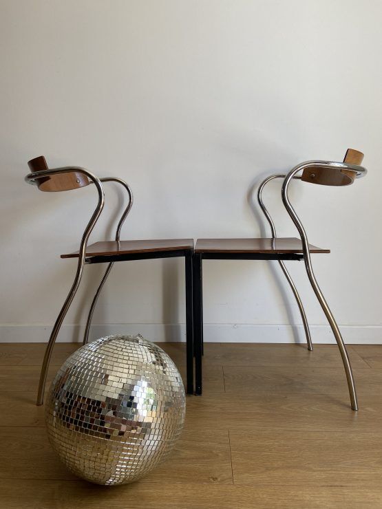 Pair of chairs design in wood and metal model "rio" by Pascal Mourgue