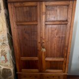 Antique solid wood wardrobe, rustic, with drawers and original key.