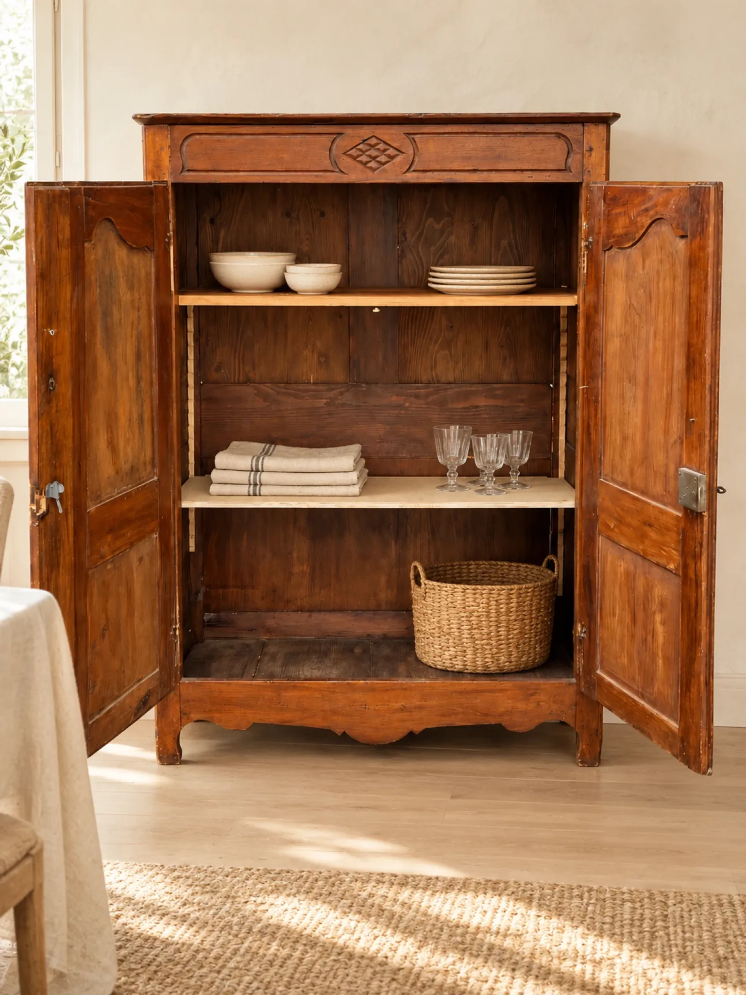 Antique two-door wardrobe, 18th century French country style.