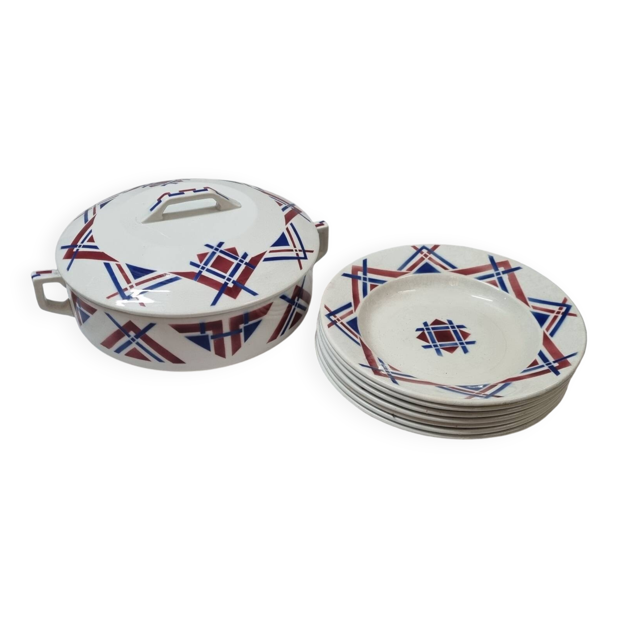 Soup plates and soup tureen Moulin des loups, hamage, US Taritz art deco