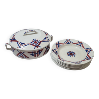 Soup plates and soup tureen Moulin des loups, hamage, US Taritz art deco