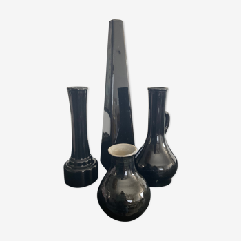 Series of vintage black ceramic vases