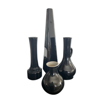 Series of vintage black ceramic vases