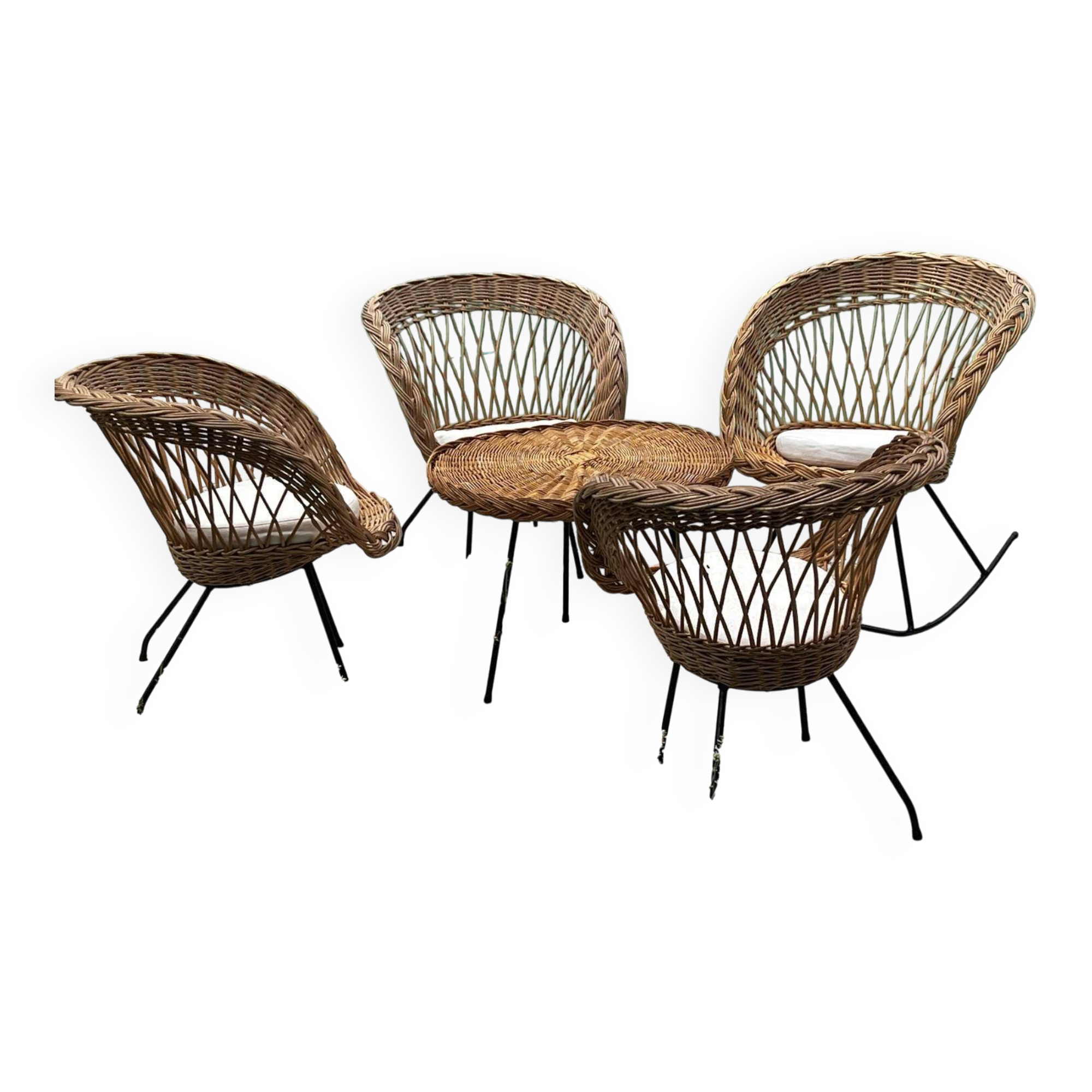 Ensemble de jardin en rotin vintage 1960