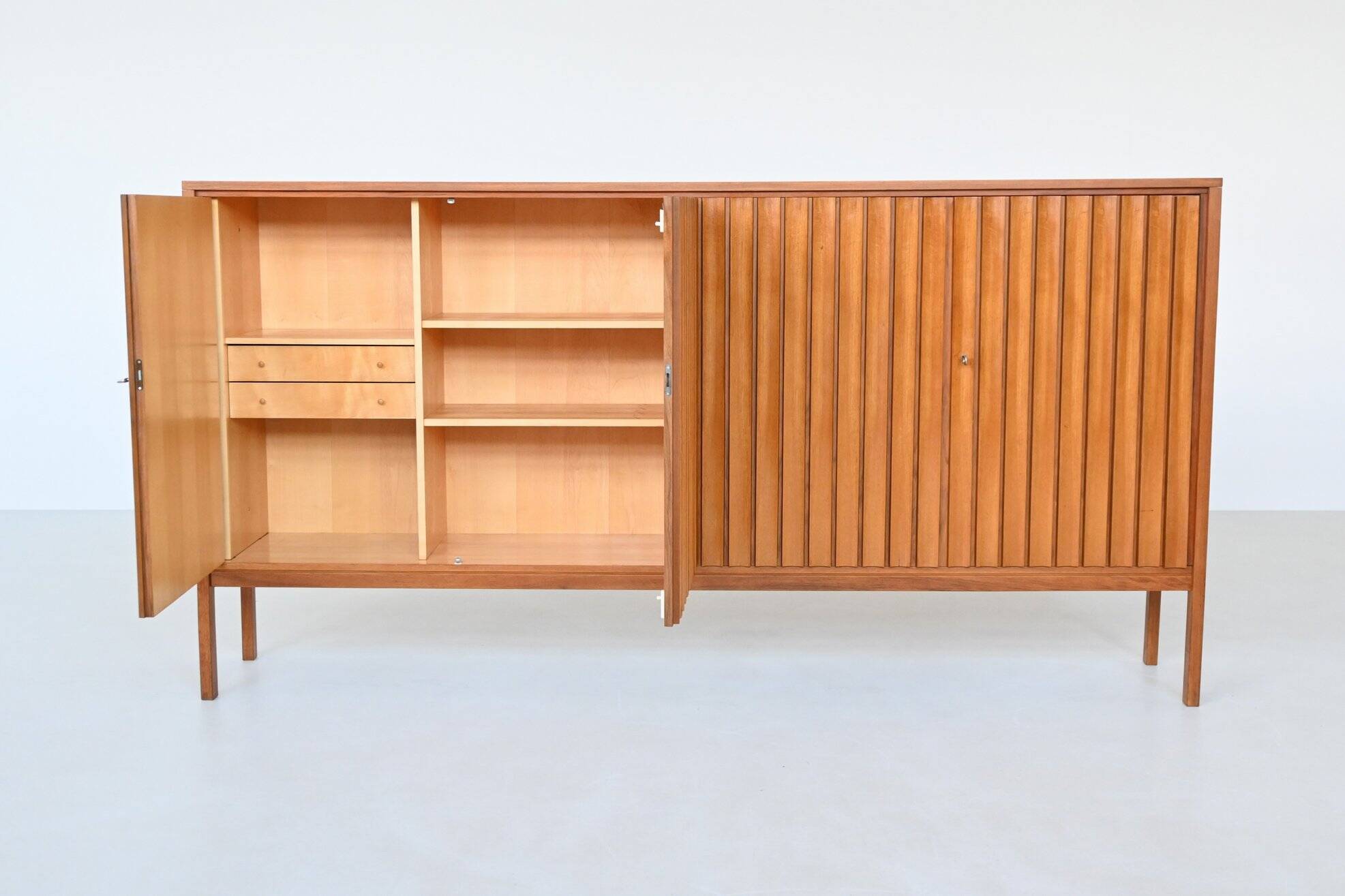 Leo Bub symmetric highboard in walnut XL Bub Wertmobel Germany 1960