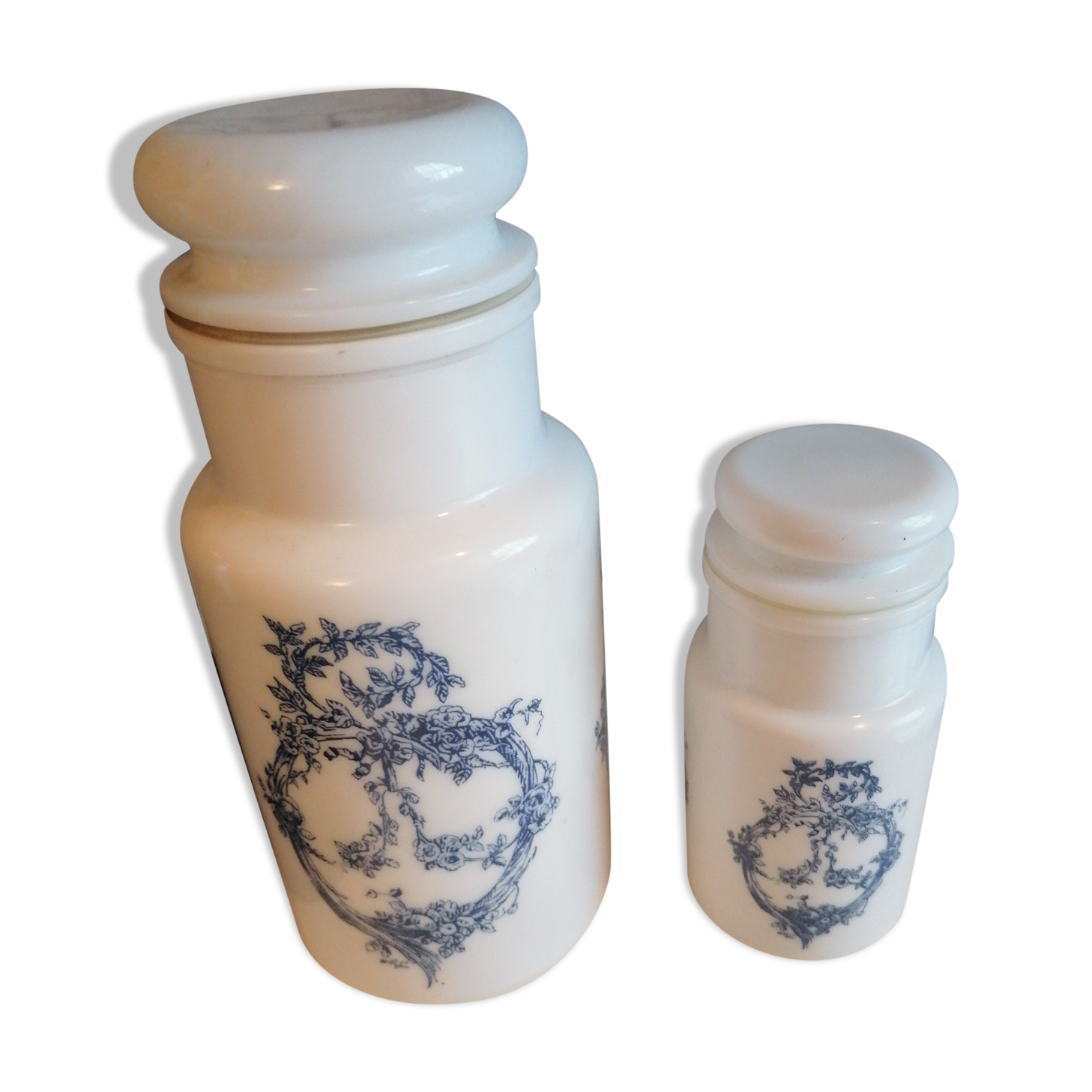 Set of 2 pot opaline coffee ground apothecary style 1970