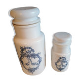 Set of 2 pot opaline coffee ground apothecary style 1970